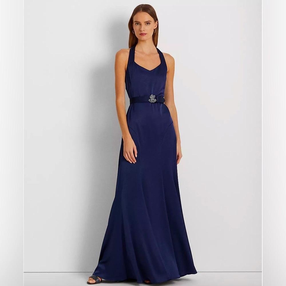 LAUREN RALPH LAUREN Women's Belted Satin Charmeuse Gown. Size 4